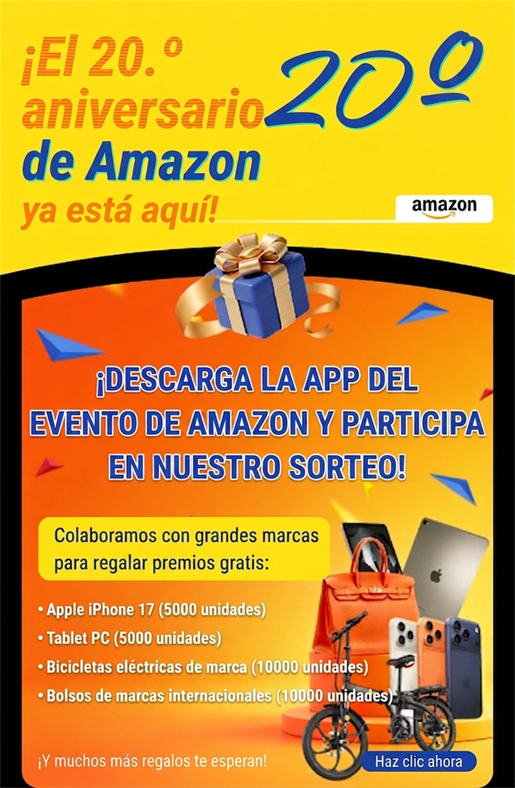 Cabecera del evento: aniversario de Amazon, regalos y descripción de premios